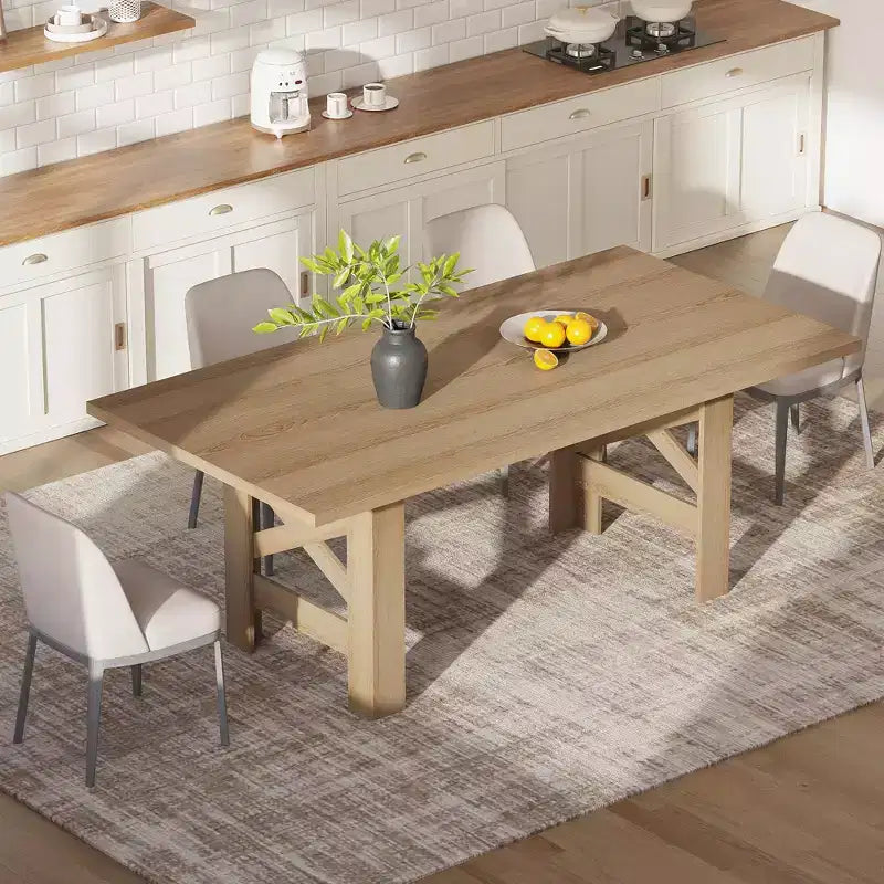 Tavolo da pranzo da fattoria da 180 cm, nero/legno naturale, 6-8 posti