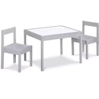 Set Tavolo Grigio per Bambini Scrivibile a Secco e 2 Sedie, 3 Pezzi