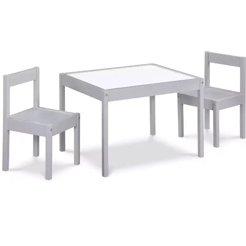 Set Tavolo Grigio per Bambini Scrivibile a Secco e 2 Sedie, 3 Pezzi
