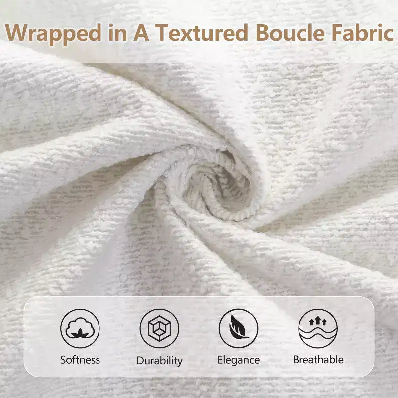 Struttura letto moderna con testiera ad arco in bouclé crema, Queen size, 1 persona
