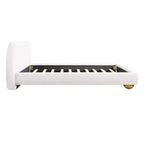 Struttura letto moderna con testiera ad arco in bouclé crema, Queen size, 1 persona