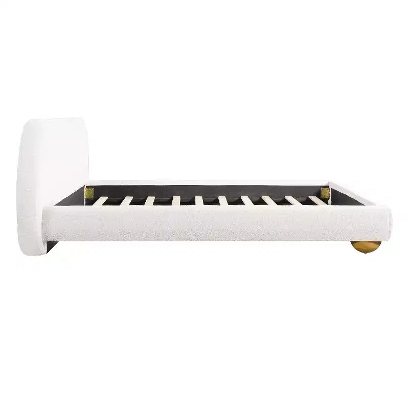 Struttura letto moderna con testiera ad arco in bouclé crema, Queen size, 1 persona