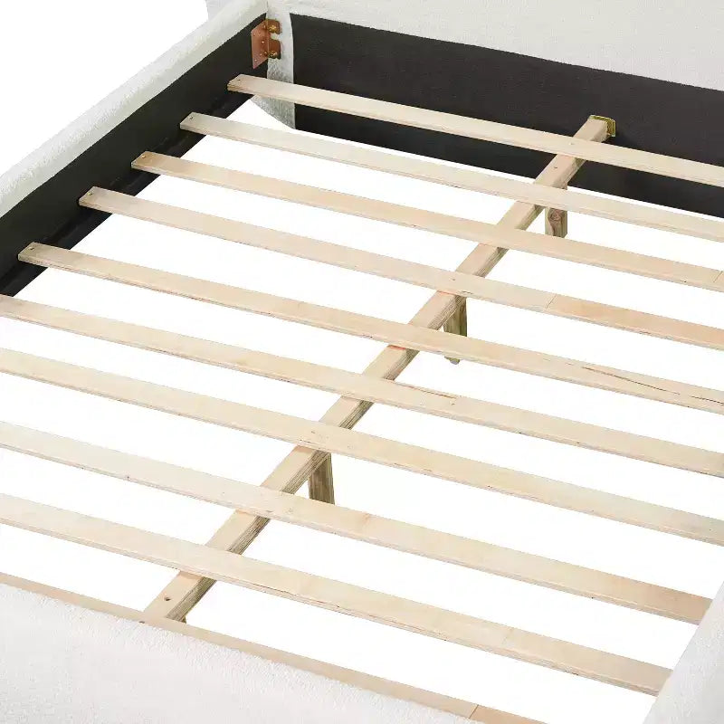 Struttura letto moderna con testiera ad arco in bouclé crema, Queen size, 1 persona