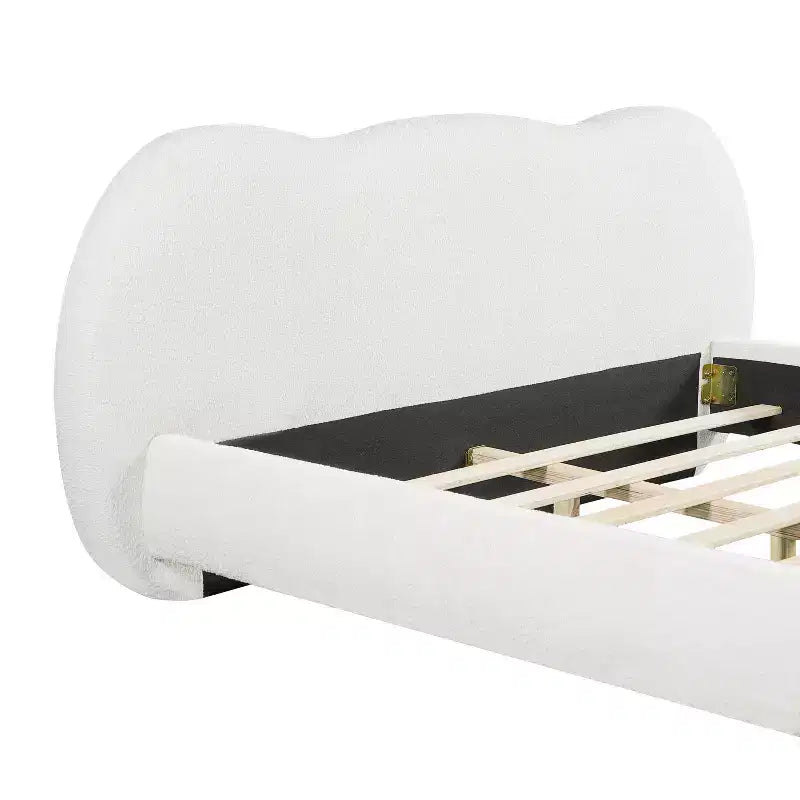 Struttura letto moderna con testiera ad arco in bouclé crema, Queen size, 1 persona