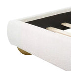 Struttura letto moderna con testiera ad arco in bouclé crema, Queen size, 1 persona
