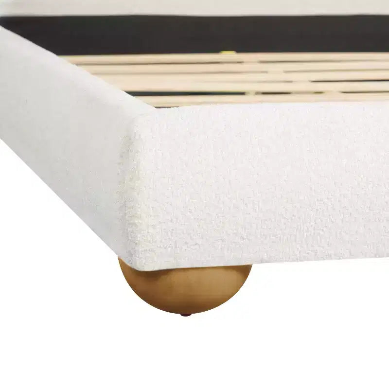 Struttura letto moderna con testiera ad arco in bouclé crema, Queen size, 1 persona