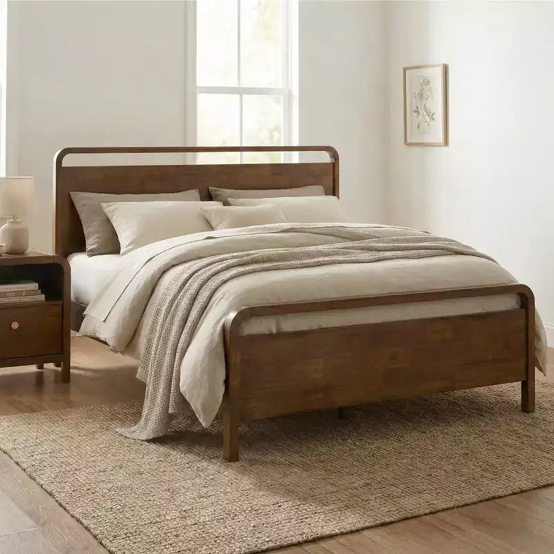 Set camera da letto 5 pezzi finitura Noce – Letto a piattaforma, Cassettiera, Specchio e 2 Comodini (Queen/King)