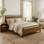 Roundhill Furniture Eldren Wood Bedroom Set, Platform Bed with Two Nightstands in Walnut Finish