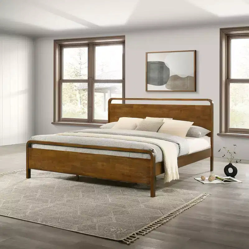 Letto a piattaforma in noce e 2 comodini, Set camera da letto 3 pezzi, Queen/King