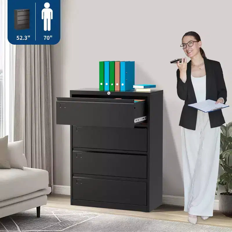 Classificatore laterale in acciaio a 4 cassetti con serratura per formato Letter/Legale/A4, ampio organizer per ufficio