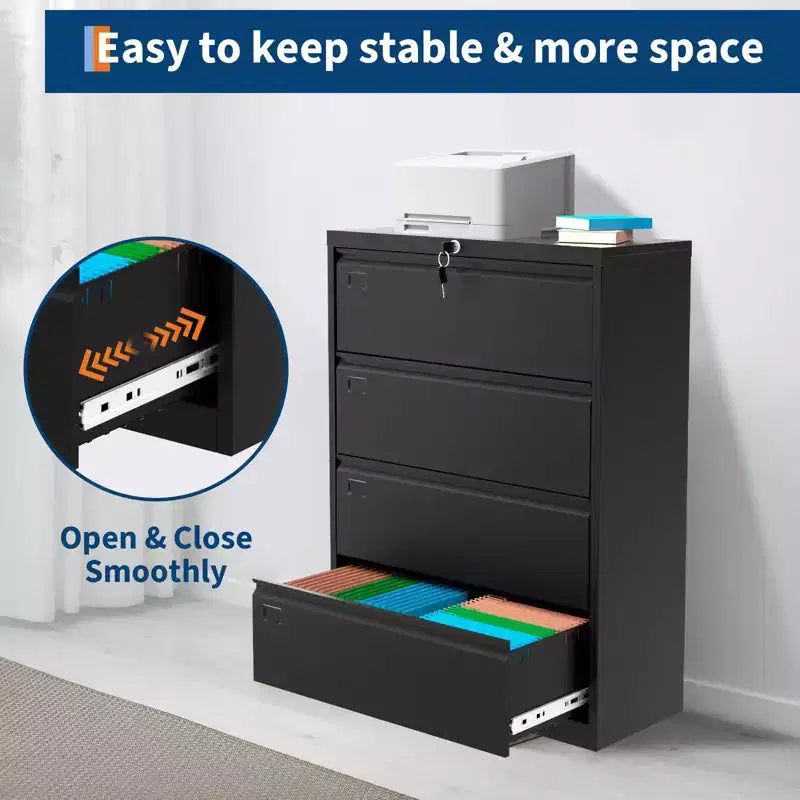 Classificatore laterale in acciaio a 4 cassetti con serratura per formato Letter/Legale/A4, ampio organizer per ufficio