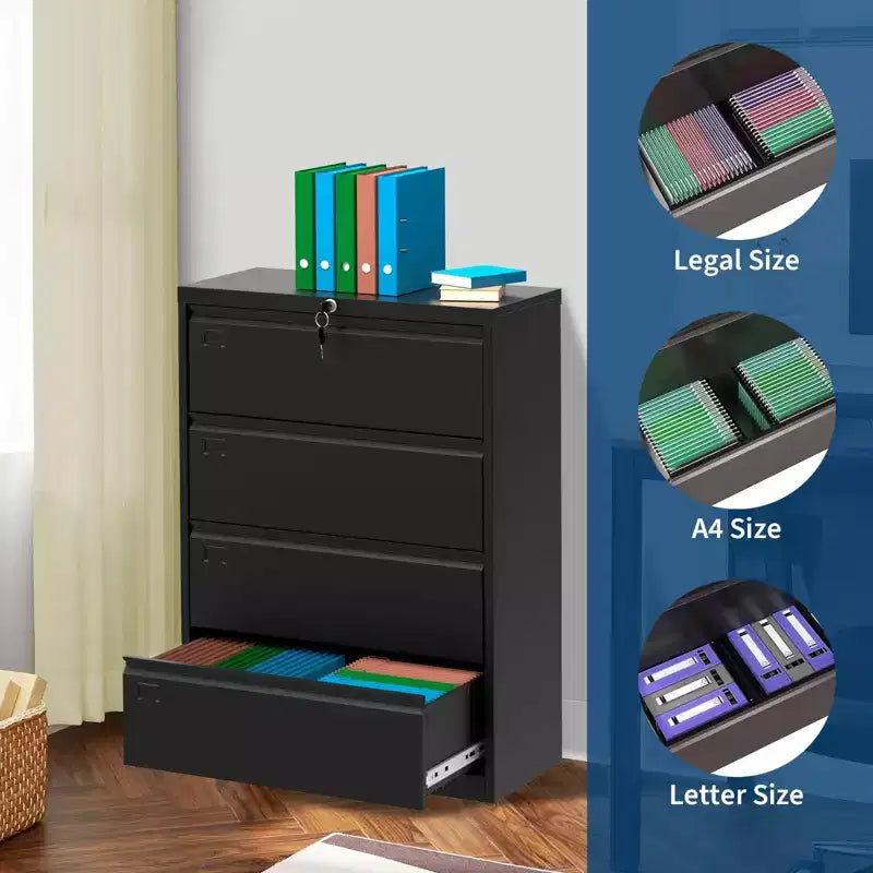 Classificatore laterale in acciaio a 4 cassetti con serratura per formato Letter/Legale/A4, ampio organizer per ufficio