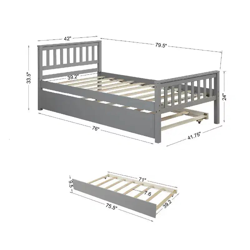 Letto a piattaforma singolo espresso/grigio/bianco con letto estraibile – Pino massiccio, per 2 persone