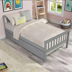 Letto a piattaforma singolo espresso/grigio/bianco con letto estraibile – Pino massiccio, per 2 persone