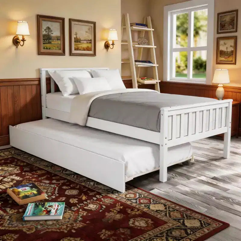 Letto a piattaforma singolo espresso/grigio/bianco con letto estraibile – Pino massiccio, per 2 persone
