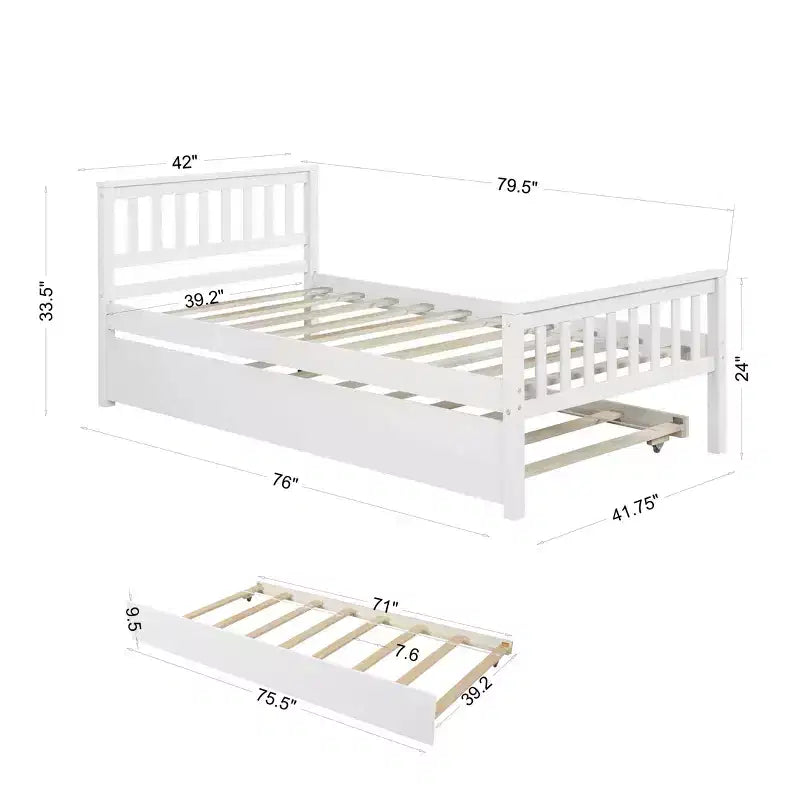 Letto a piattaforma singolo espresso/grigio/bianco con letto estraibile – Pino massiccio, per 2 persone