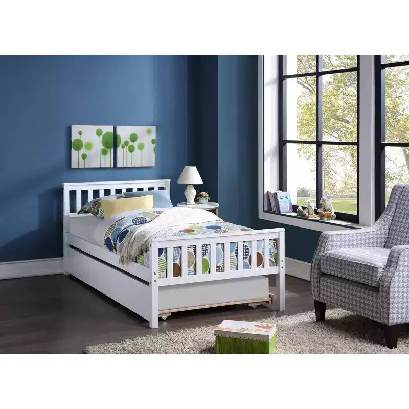 Letto a piattaforma singolo espresso/grigio/bianco con letto estraibile – Pino massiccio, per 2 persone