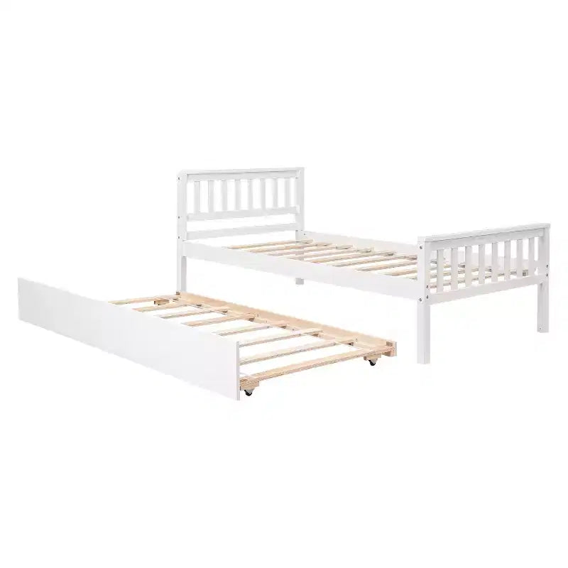 Letto a piattaforma singolo espresso/grigio/bianco con letto estraibile – Pino massiccio, per 2 persone