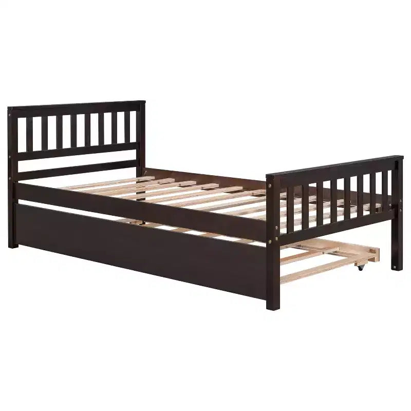 Letto a piattaforma singolo espresso/grigio/bianco con letto estraibile – Pino massiccio, per 2 persone