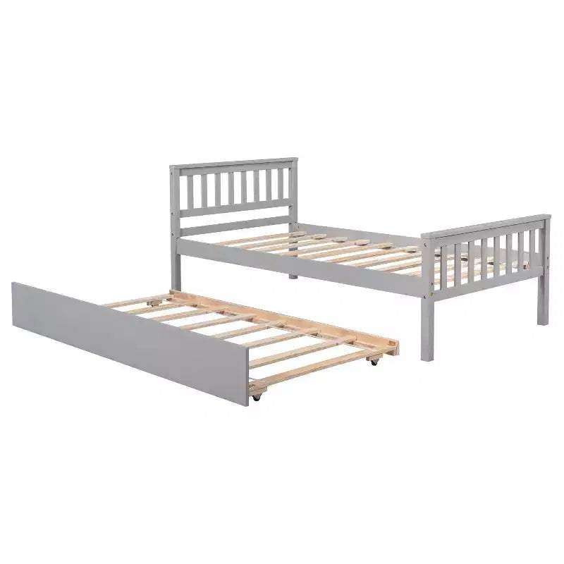 Letto a piattaforma singolo espresso/grigio/bianco con letto estraibile – Pino massiccio, per 2 persone