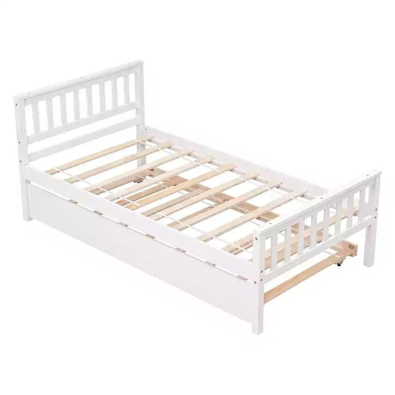 Letto a piattaforma singolo espresso/grigio/bianco con letto estraibile – Pino massiccio, per 2 persone