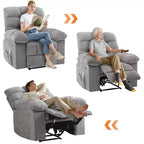 Poltrona Reclinabile Basculante Singola Marrone/Grigio con Massaggio e Calore, 2 Tasche Laterali