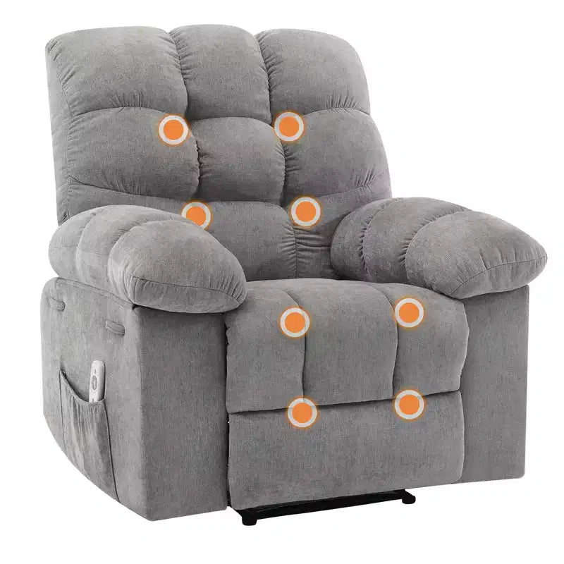 Poltrona Reclinabile Basculante Singola Marrone/Grigio con Massaggio e Calore, 2 Tasche Laterali