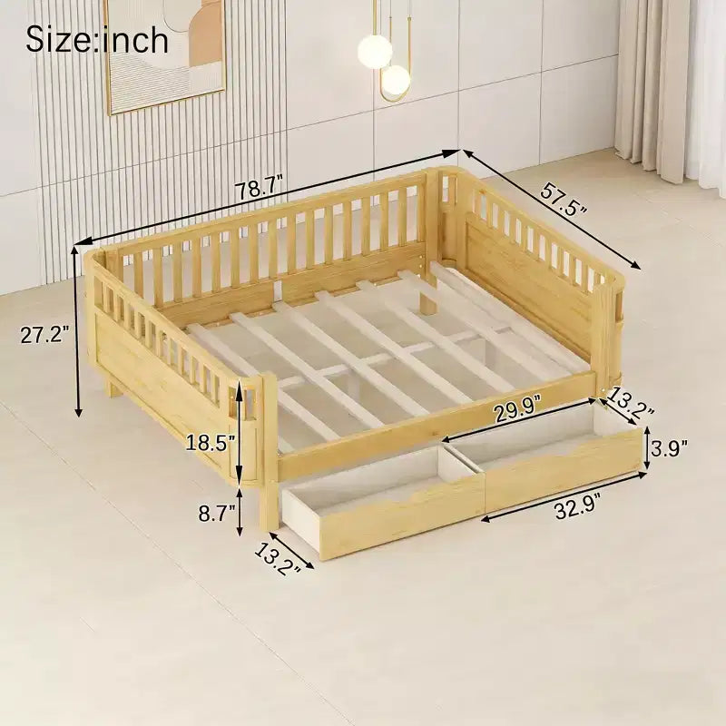 Letto a piattaforma singolo per bambini a grandezza naturale con spondine di protezione – Per 1 bambino (bambine e bambini)
