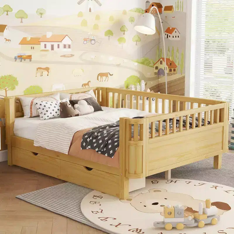 Letto a piattaforma singolo per bambini a grandezza naturale con spondine di protezione – Per 1 bambino (bambine e bambini)