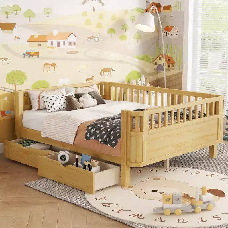 Letto a piattaforma singolo per bambini a grandezza naturale con spondine di protezione – Per 1 bambino (bambine e bambini)