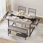 Set da pranzo rettangolare a 4 posti marrone/grigio con panca e 2 sedie