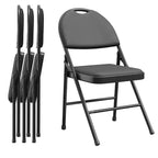 Sedia da pranzo pieghevole in metallo con schienale alto in pelle PU nera, set da 4