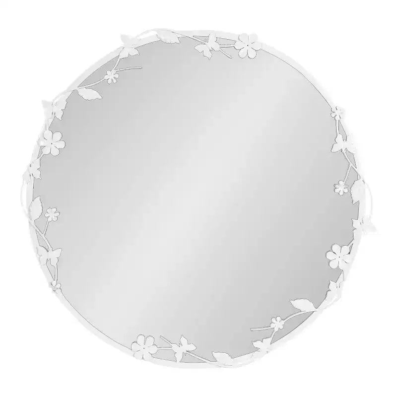 Specchio da parete rotondo bianco floreale e con farfalle, struttura in metallo, 66x66 cm, 1 persona