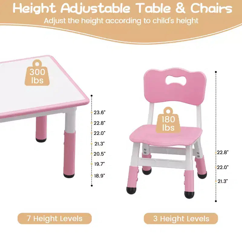 Set tavolo attività per bambini in legno naturale e metallo nero, 6 sedie, età 2–10