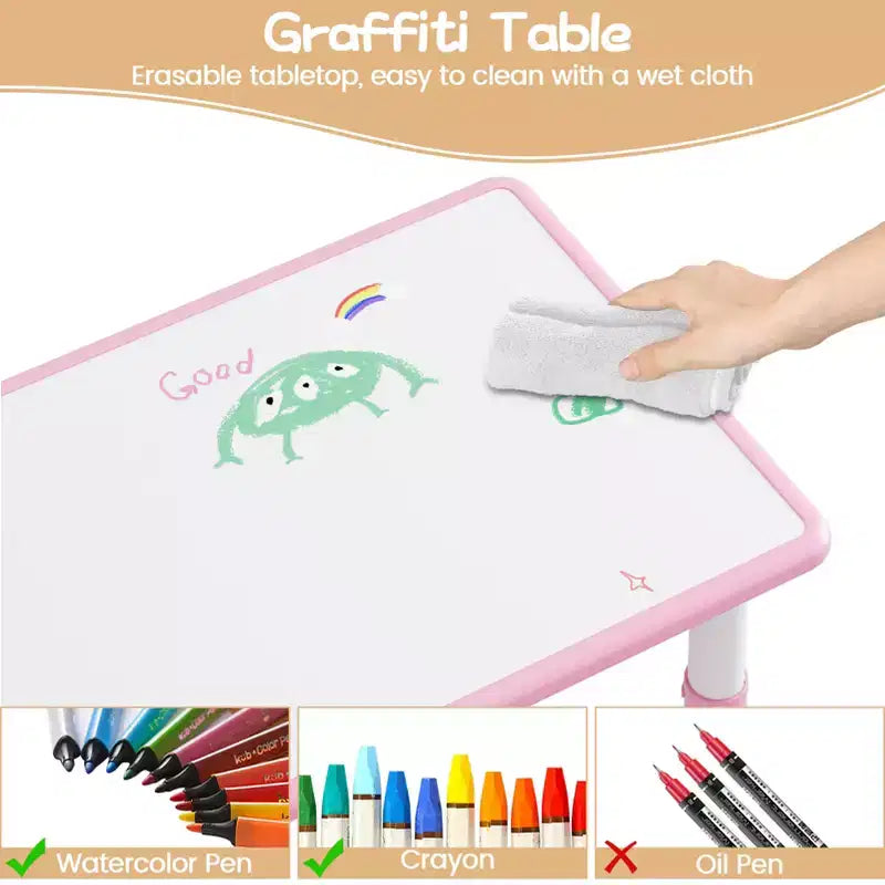 Set tavolo attività per bambini in legno naturale e metallo nero, 6 sedie, età 2–10