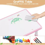 Set tavolo attività per bambini in legno naturale e metallo nero, 6 sedie, età 2–10