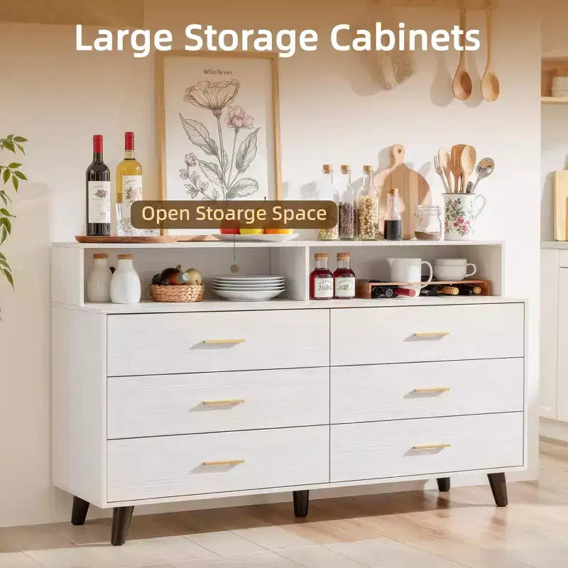 Mobile Bar Caffè da 120 cm (Nero / Noce Scuro / Bianco) – Credenza a 4 Ante con 2 Cassetti e Prese Elettriche