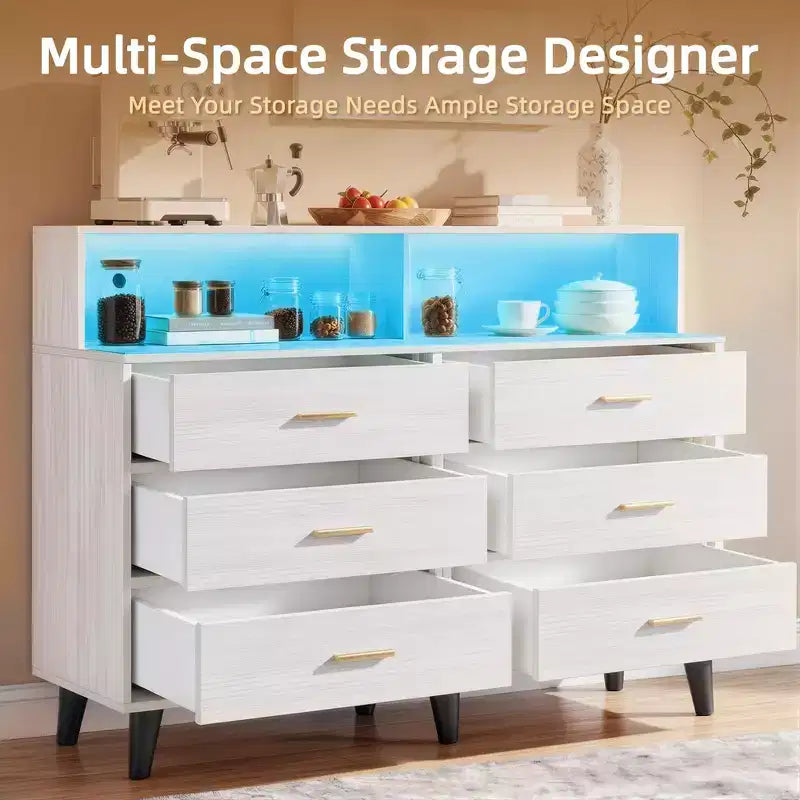 Mobile Bar Caffè da 120 cm (Nero / Noce Scuro / Bianco) – Credenza a 4 Ante con 2 Cassetti e Prese Elettriche