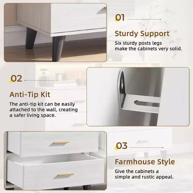 Mobile Bar Caffè da 120 cm (Nero / Noce Scuro / Bianco) – Credenza a 4 Ante con 2 Cassetti e Prese Elettriche