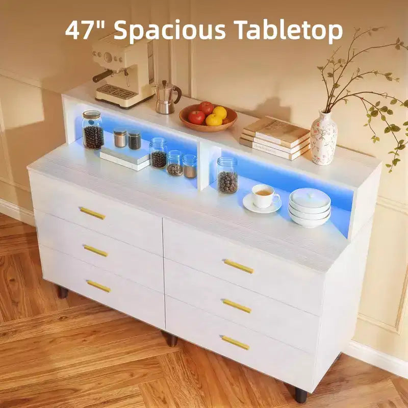 Mobile Bar Caffè da 120 cm (Nero / Noce Scuro / Bianco) – Credenza a 4 Ante con 2 Cassetti e Prese Elettriche