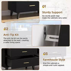 Mobile Bar Caffè da 120 cm (Nero / Noce Scuro / Bianco) – Credenza a 4 Ante con 2 Cassetti e Prese Elettriche