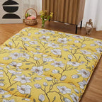 Acekool Full Size Japanese Floor Futon Mattress, Floral Printed Tatami Mat, Foldable Roll-Up Sleeping Pad for Guest Room, Dorm  Stylish Yellow