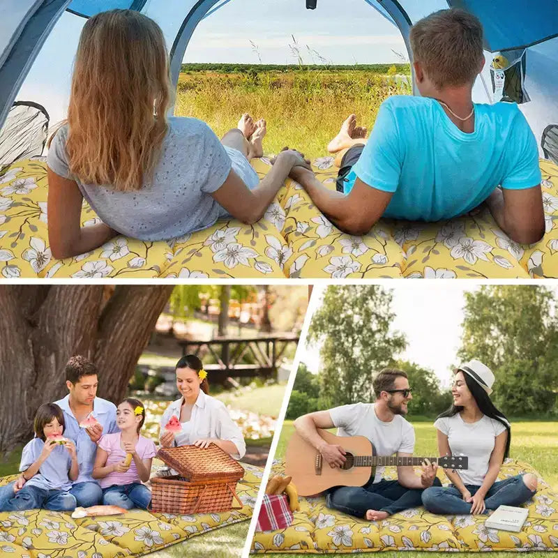 Materasso futon da pavimento matrimoniale a fiori gialli, materassino arrotolabile pieghevole, 1 persona