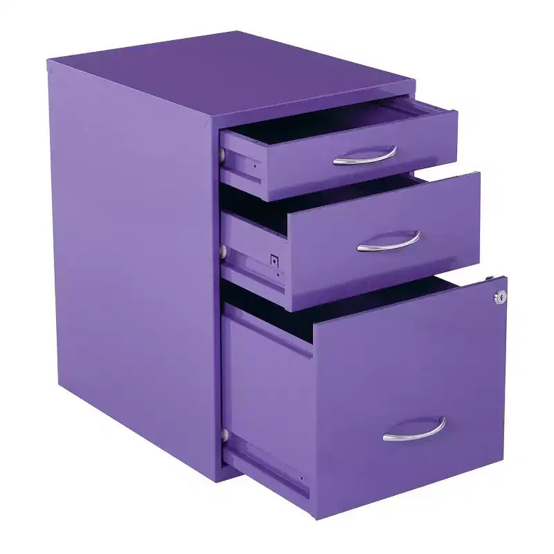 Classificatore in metallo a 3 cassetti, verde/viola, per 1 persona