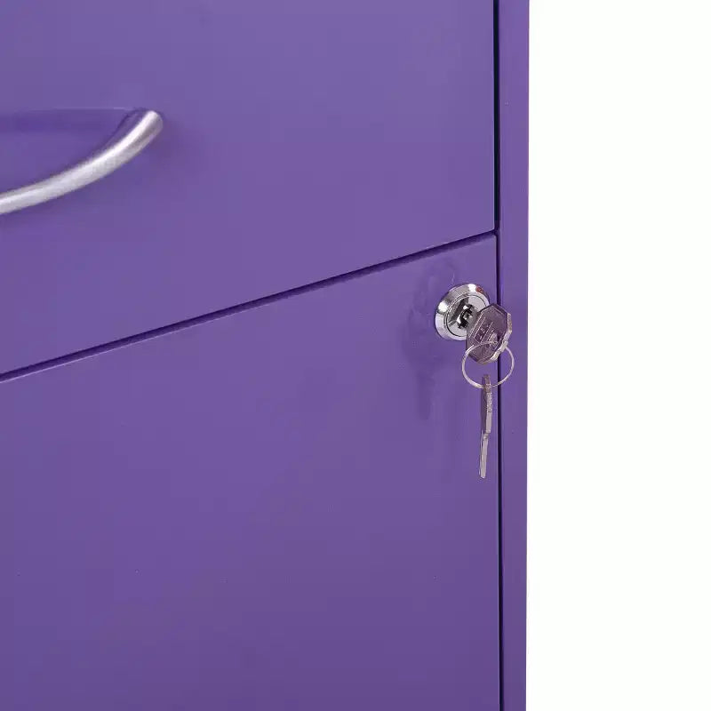 Classificatore in metallo a 3 cassetti, verde/viola, per 1 persona