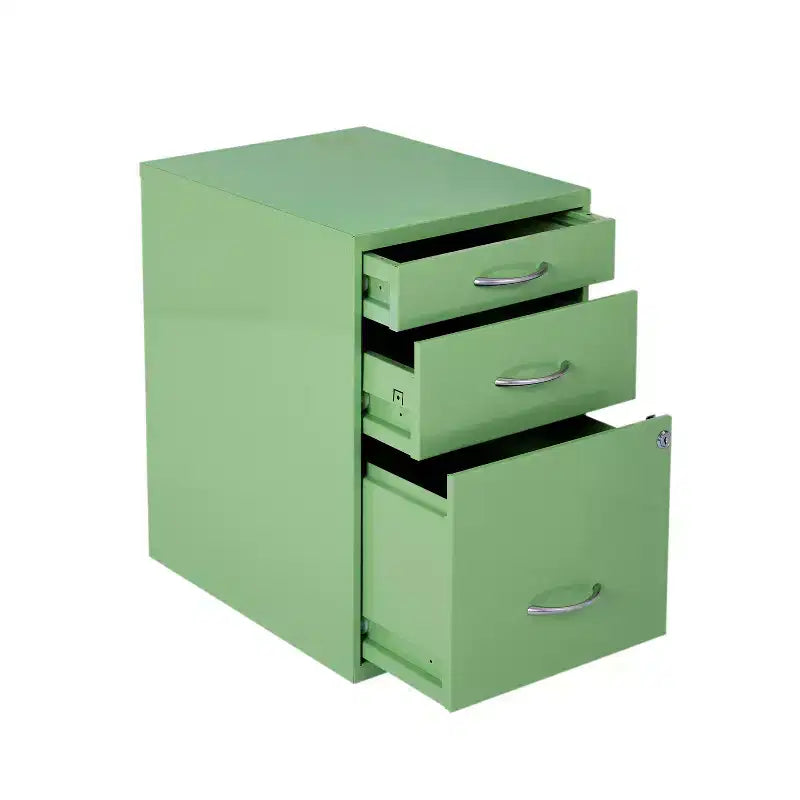 Classificatore in metallo a 3 cassetti, verde/viola, per 1 persona