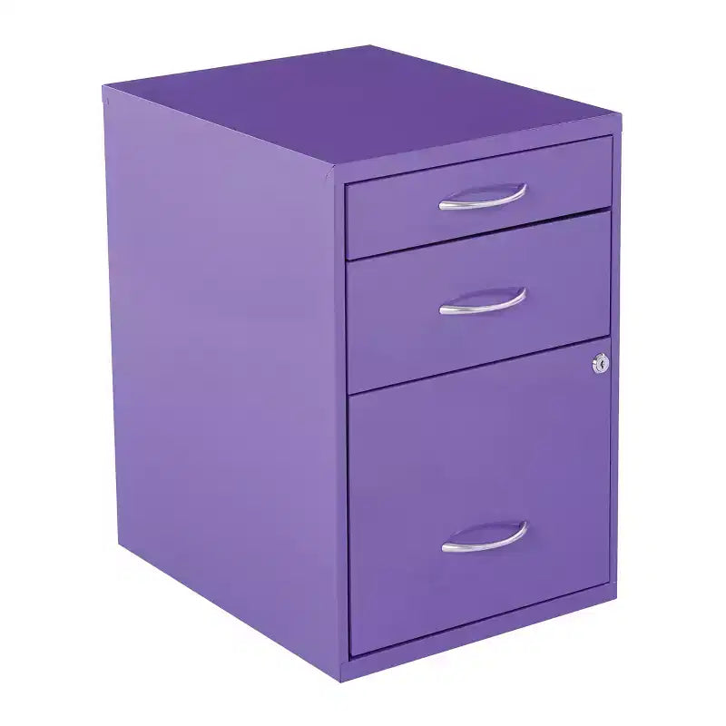 Classificatore in metallo a 3 cassetti, verde/viola, per 1 persona