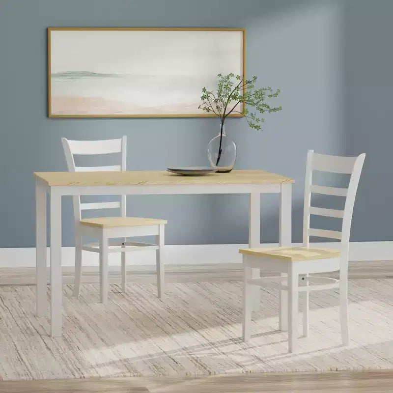 Set da pranzo in legno di gomma bianco/naturale, 2-4 posti a sedere